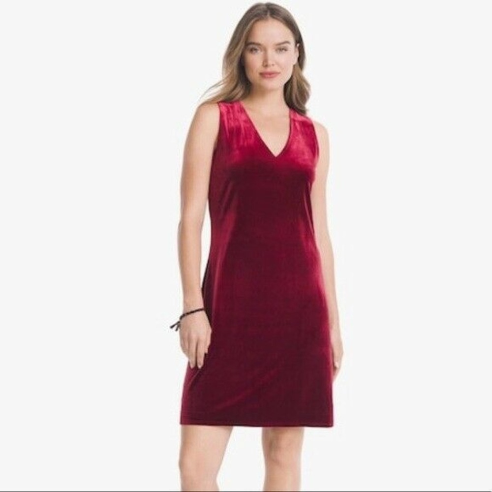 WHBM Size 4 Burgundy Sleeveless V-Neck Velvet Shift Dress